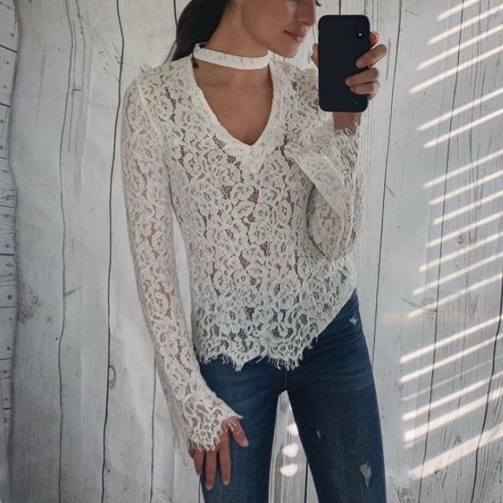 White Lace Long Sleeve Top
